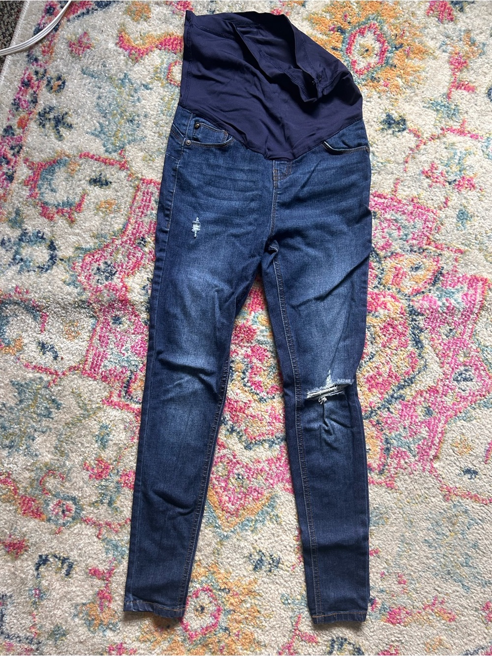 Pinkblush Dark Blue Maternity Skinny Jeans with Navy Stretch Panel
